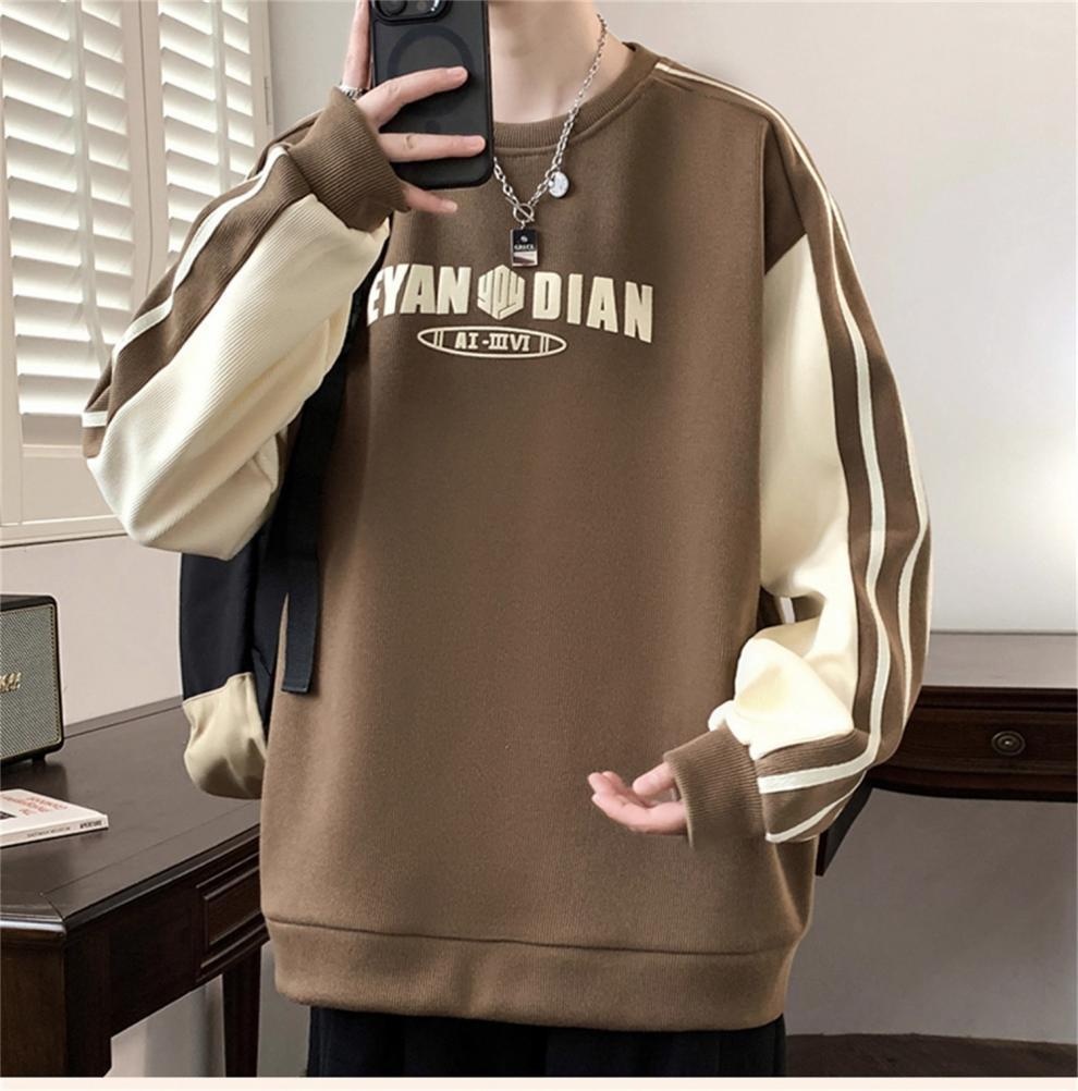 boy New Casual Sweatshirt For Men, Autumn And Winter Trendy Fashion Versatile Color Block Plus Size Round Neck Long Sleeve_voghion.com