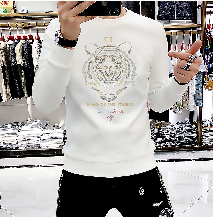 boy European Station New Men's Sweatshirt With Rhinestones, Domineering Tiger Head, Unique Trendy Brand, Long Sleeve Shirt,_voghion.com