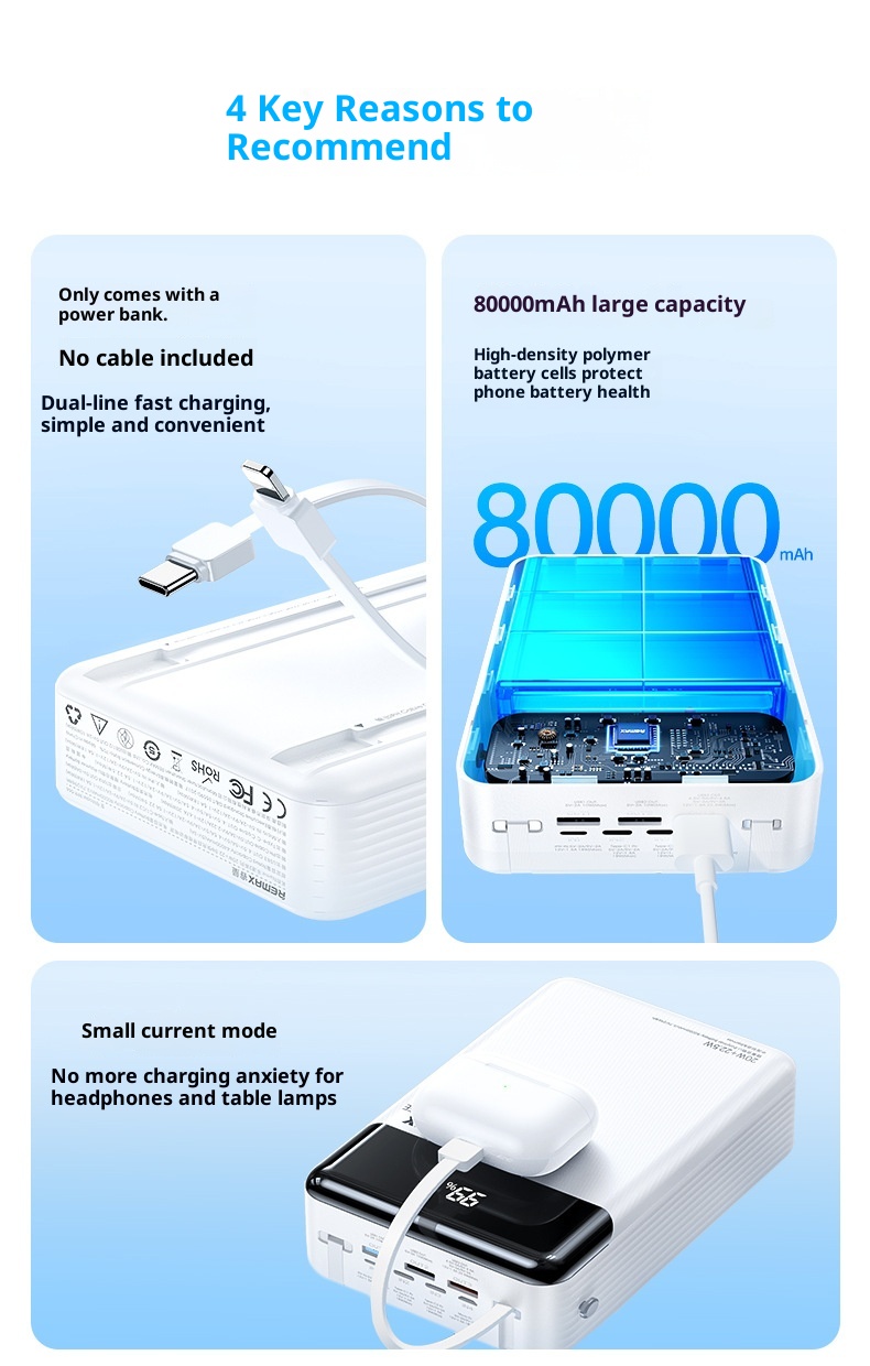 techglobe REMAX 20W+22,5W Powerbank mit integriertem Kabel, Schnellladegerät für Mobiltelefone, 8W große Kapazität_voghion.com