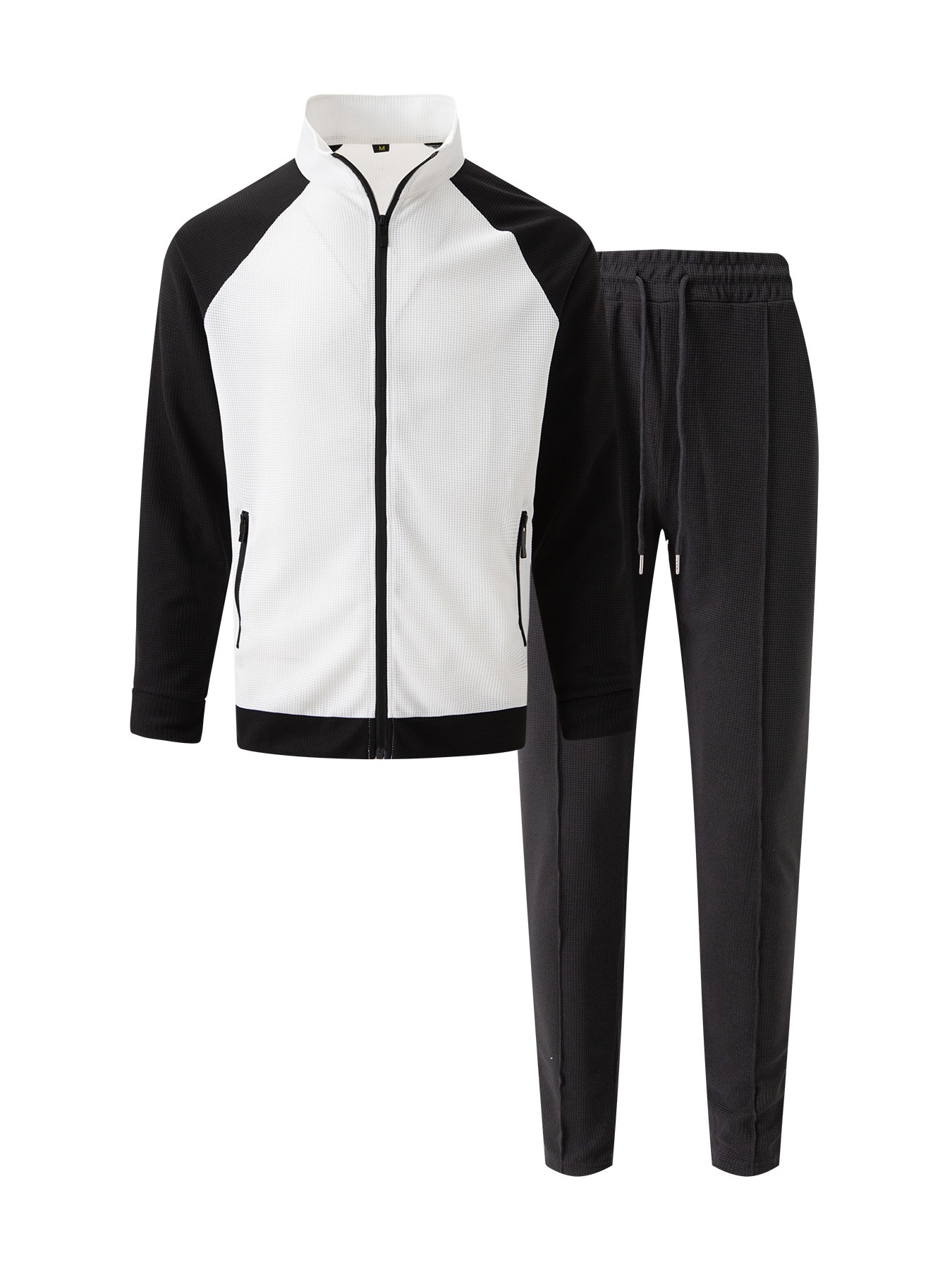 001 European American New Autumn And Winter Cross-Border Men's Daily Waffle Color Block Long Sleeve Jacket_voghion.com