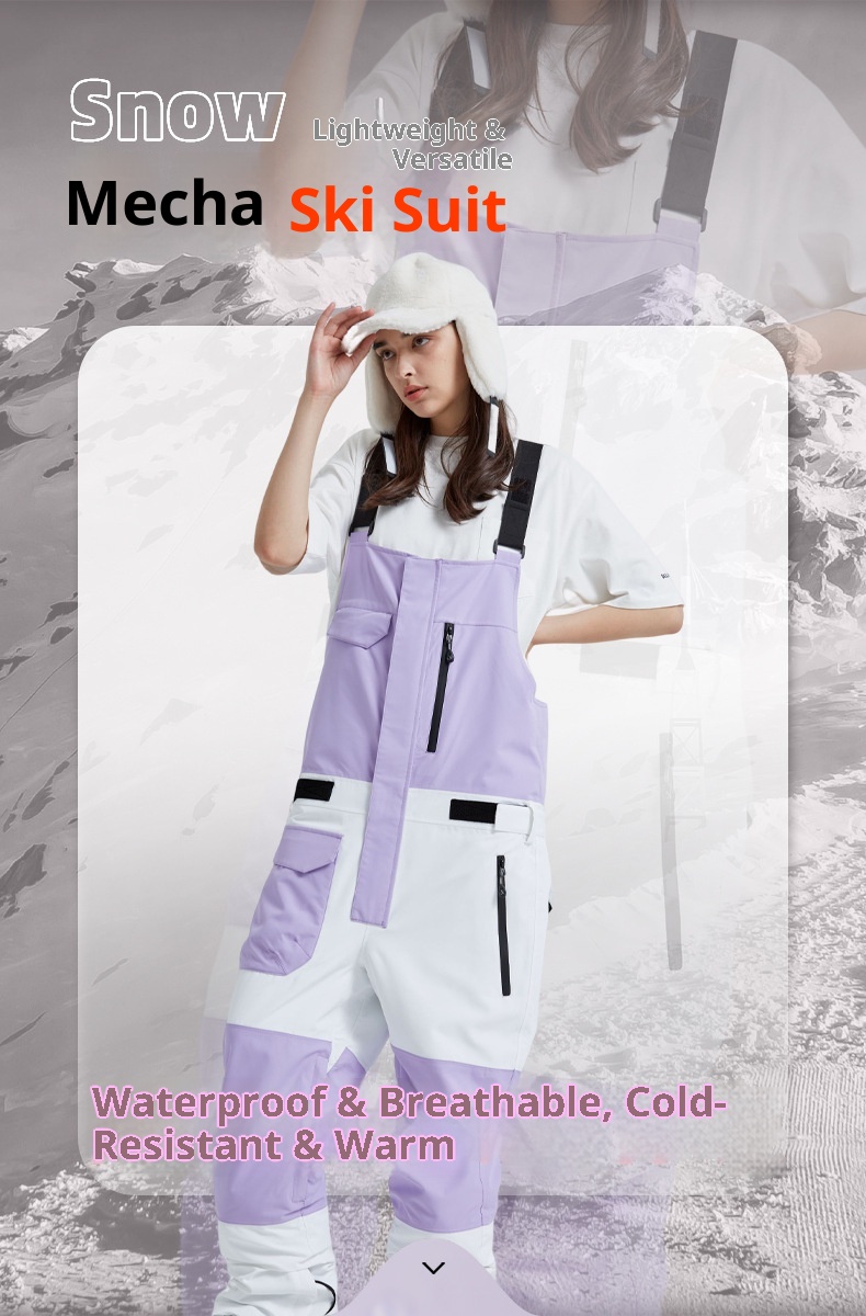 001 2023 Winter New Ski Bib Waterproof Patchwork Color Block Slim Unisex Warm Snow Pants_voghion.com