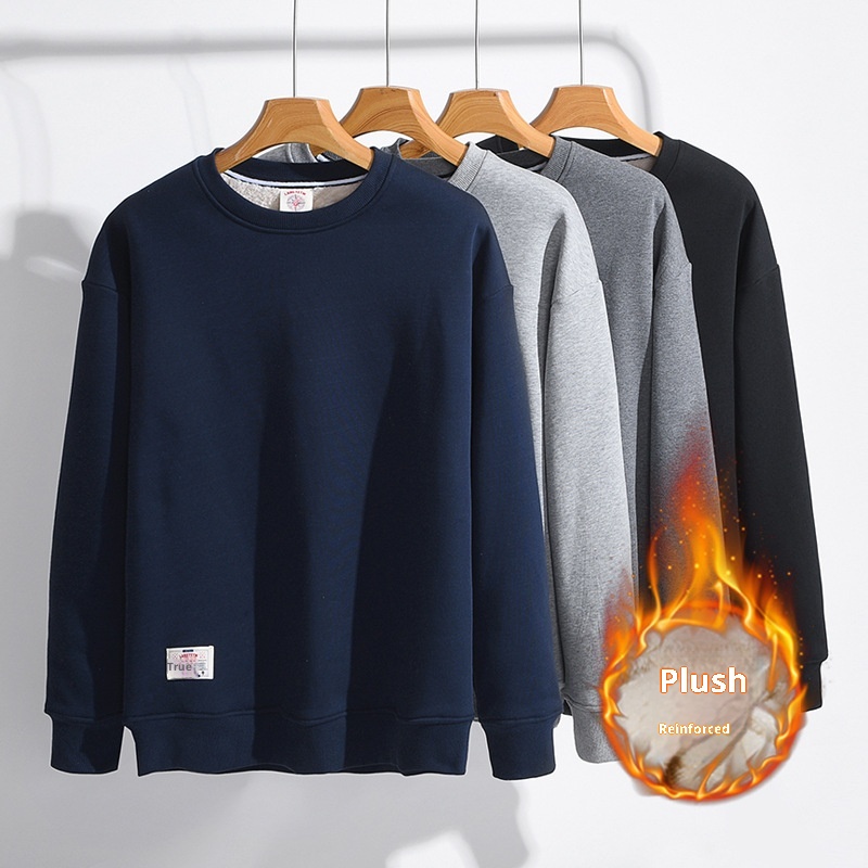 Pull unisexe en polaire pour garçon, automne-hiver, col rond, ample, en laine d'agneau épaisse et chaude avec doublure intérieure, couleur unie._voghion.com