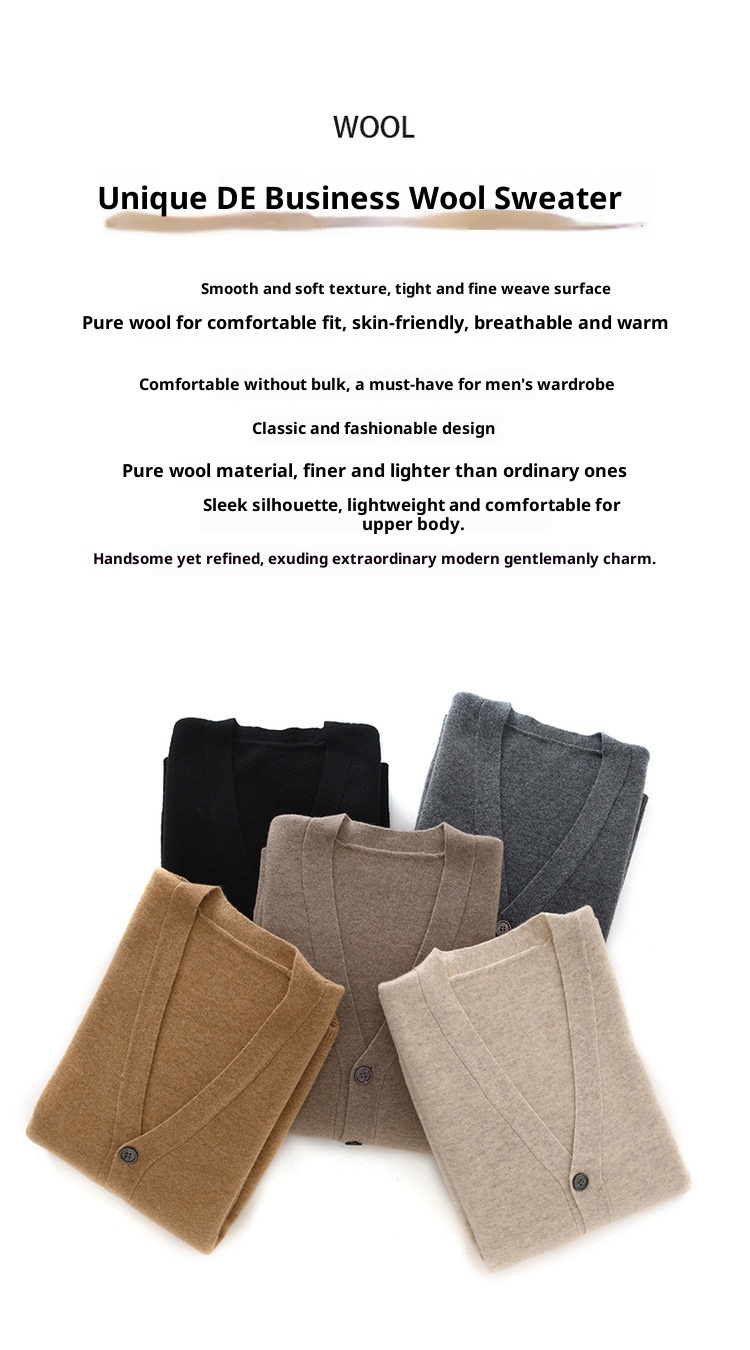 Cardigan da uomo in pura lana lavorato a maglia, autunno inverno, con scollo a V, ampio, spesso, casual, a maniche lunghe, monopetto_voghion.com