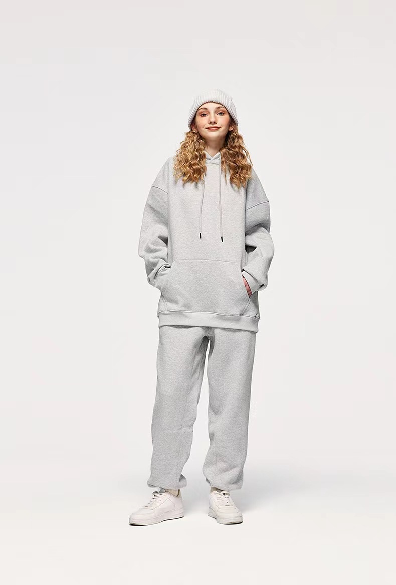 Sweat à capuche homme en coton épais, style américain, couleur unie, 360 g, tendance, pour couple, automne._voghion.com