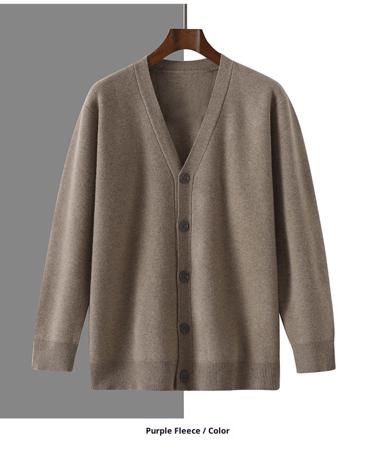 Cardigan da uomo in pura lana lavorato a maglia, autunno inverno, con scollo a V, ampio, spesso, casual, a maniche lunghe, monopetto_voghion.com