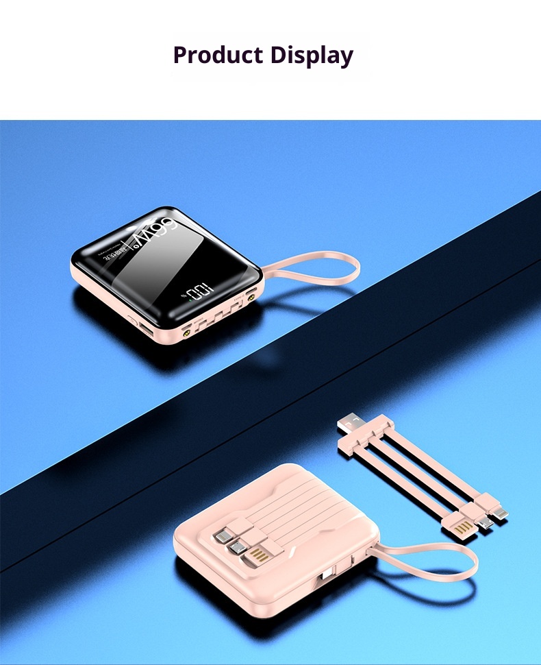 techglobe Großhandel Große Kapazität Integriertes Kabel High-End 20000mAh Powerbank Ultradünn Kompakt Tragbar Schnellladen Niedlich Mini_voghion.com