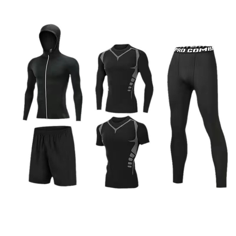 001 Completo da corsa invernale da uomo, foderato in pile, caldo, abbigliamento fitness, casual, versatile, ad asciugatura rapida, allenamento sportivo mattutino_voghion.com