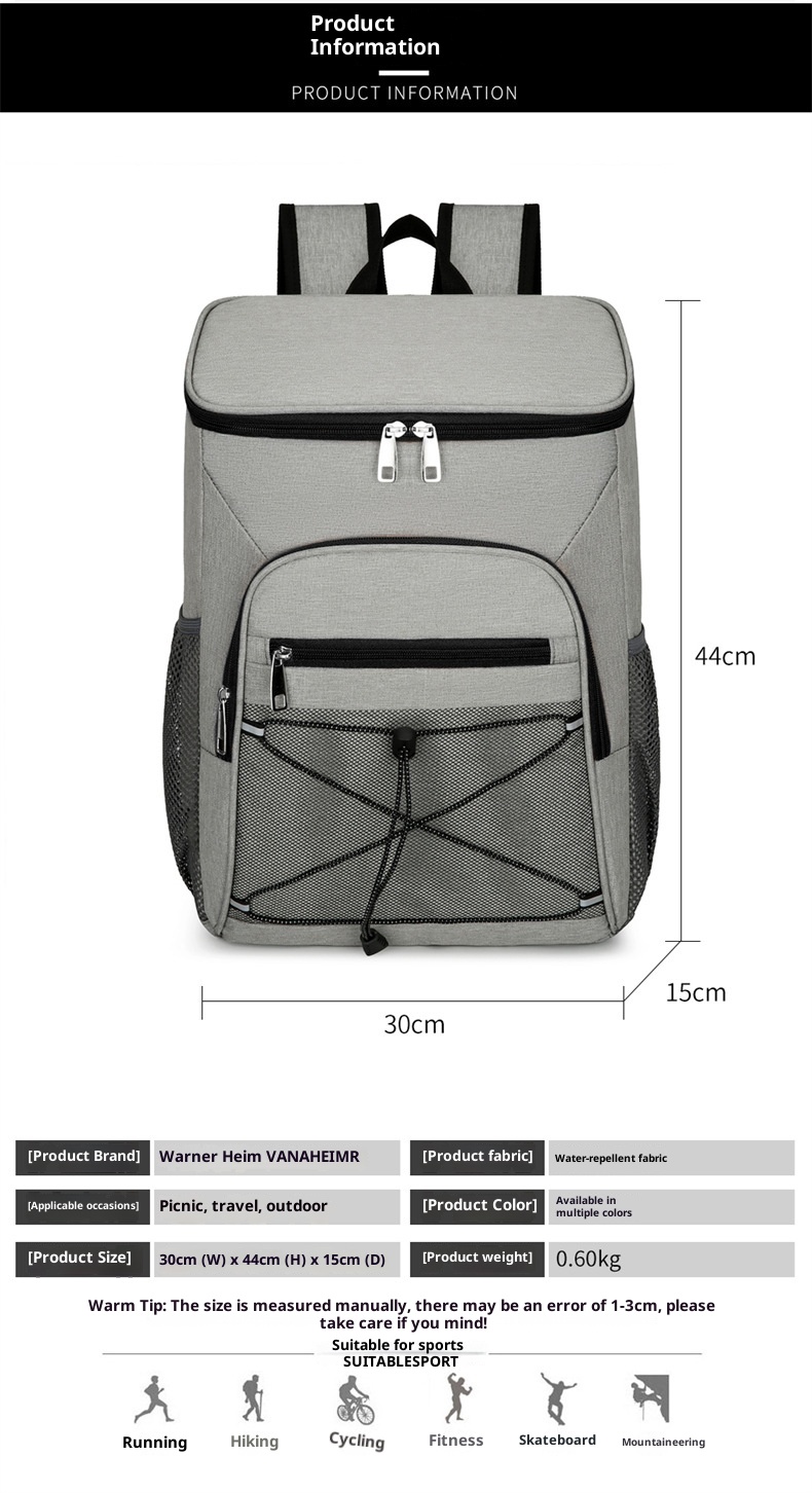 Zaino termico ActiveGo di grande capacità per conservare caldo e freddo, borsa da picnic per sport all'aria aperta e tempo libero, campeggio resistente all'acqua_voghion.com