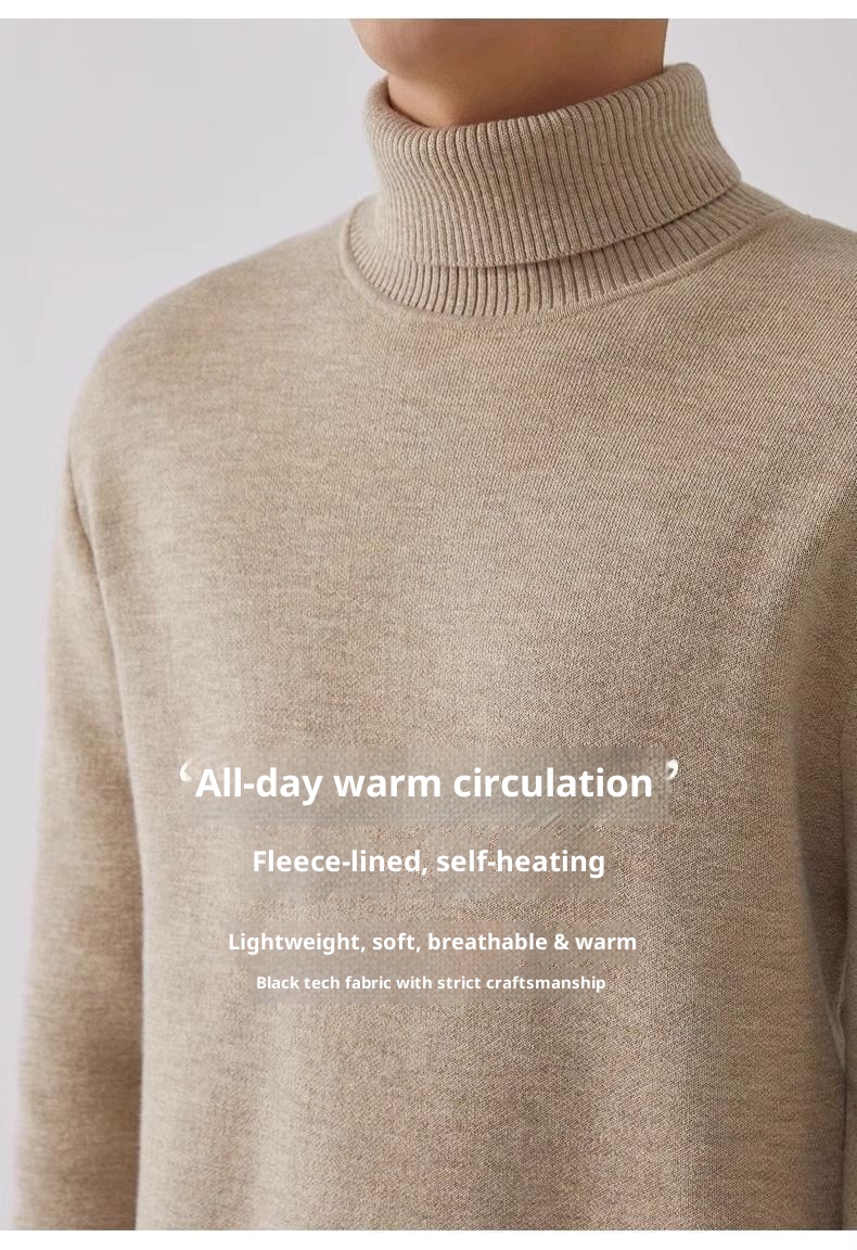 Maglione in pile caldo con collo alto e fodera in pile per uomo, autunno e inverno 2025, maglieria con colletto rovesciato,_voghion.com