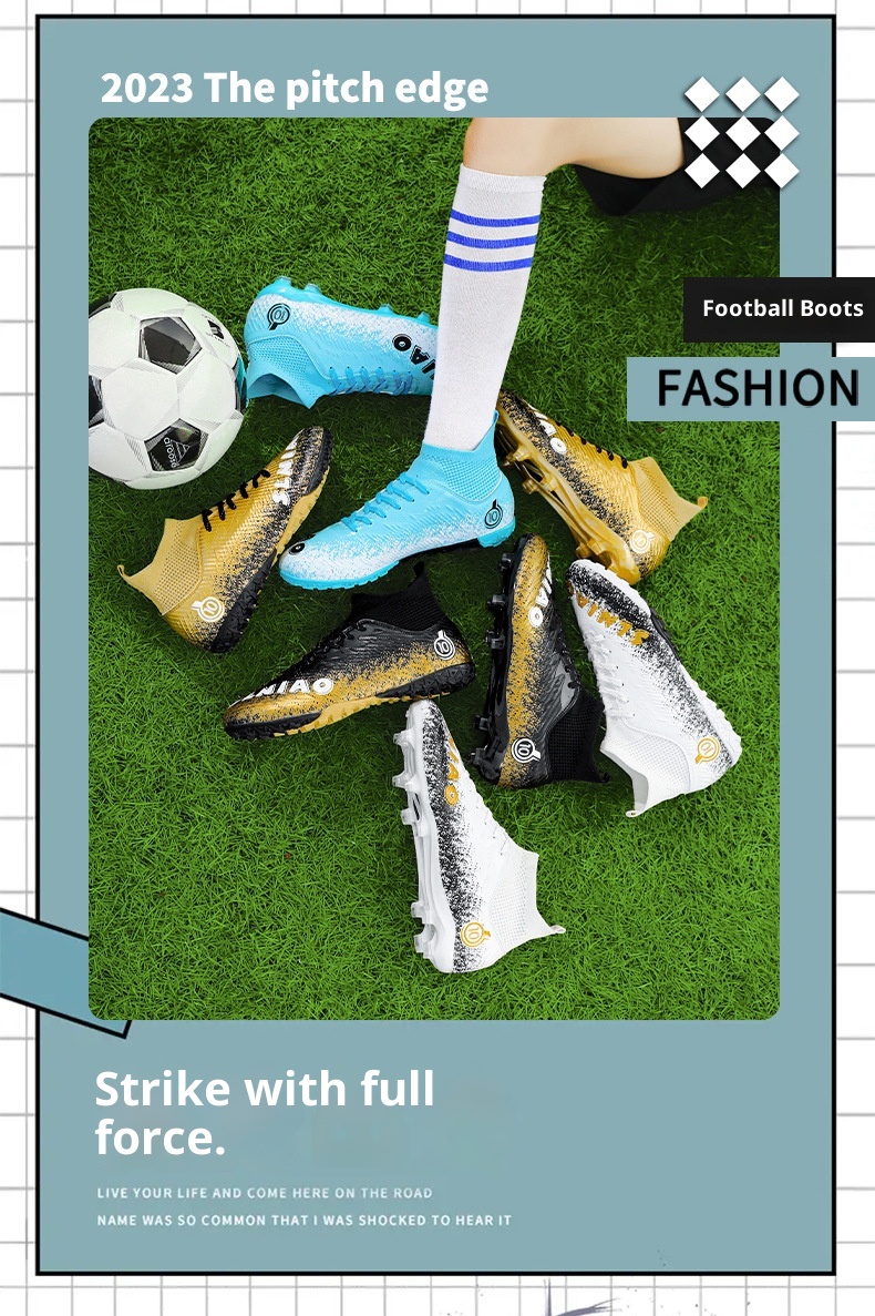 Chaussures montantes ShoeGlobe Cross-Border grandes tailles, crampons longs cassés, pour le football et l'entraînement sur gazon synthétique, antidérapantes._voghion.com