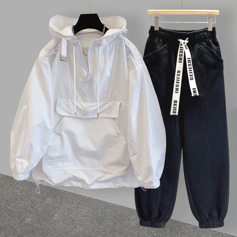 001 Brand Hooded Jacket Set For Men, Lightweight Korean Style, Trendy Workwear, Patchwork Design, Windbreaker, Softshell_voghion.com