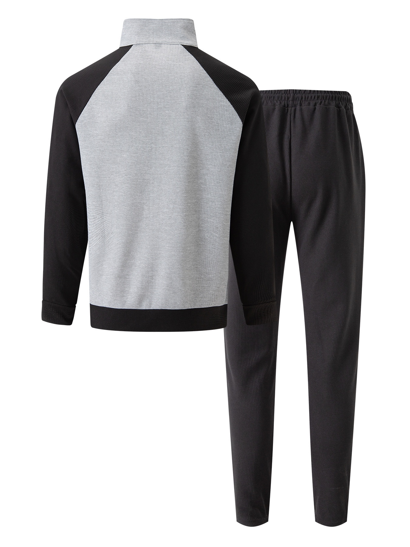 001 European American New Autumn And Winter Cross-Border Men's Daily Waffle Color Block Long Sleeve Jacket_voghion.com