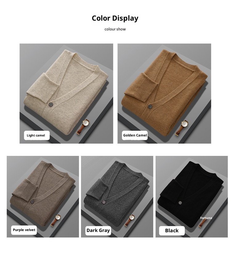 Cardigan da uomo in pura lana lavorato a maglia, autunno inverno, con scollo a V, ampio, spesso, casual, a maniche lunghe, monopetto_voghion.com