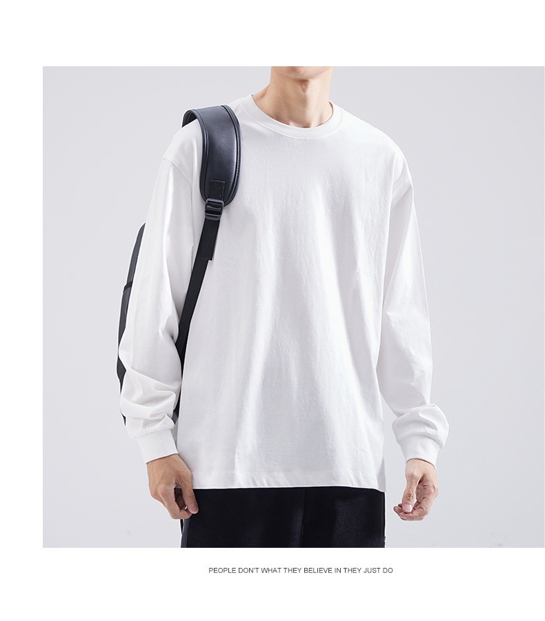 Langarm-T-Shirt für Herren, lockere Passform, Frühlings- und Herbststil, Rundhalsausschnitt, weißes Unterhemd, Herren_voghion.com