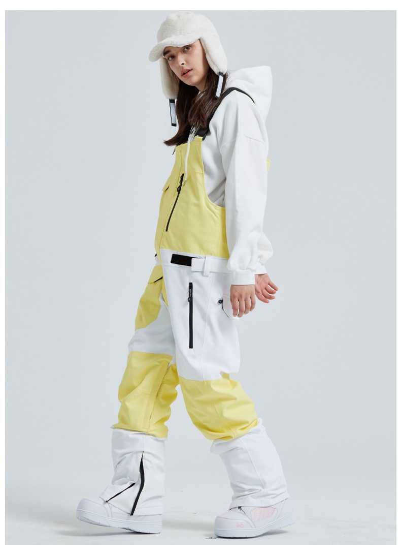 001 2023 Winter New Ski Bib Waterproof Patchwork Color Block Slim Unisex Warm Snow Pants_voghion.com