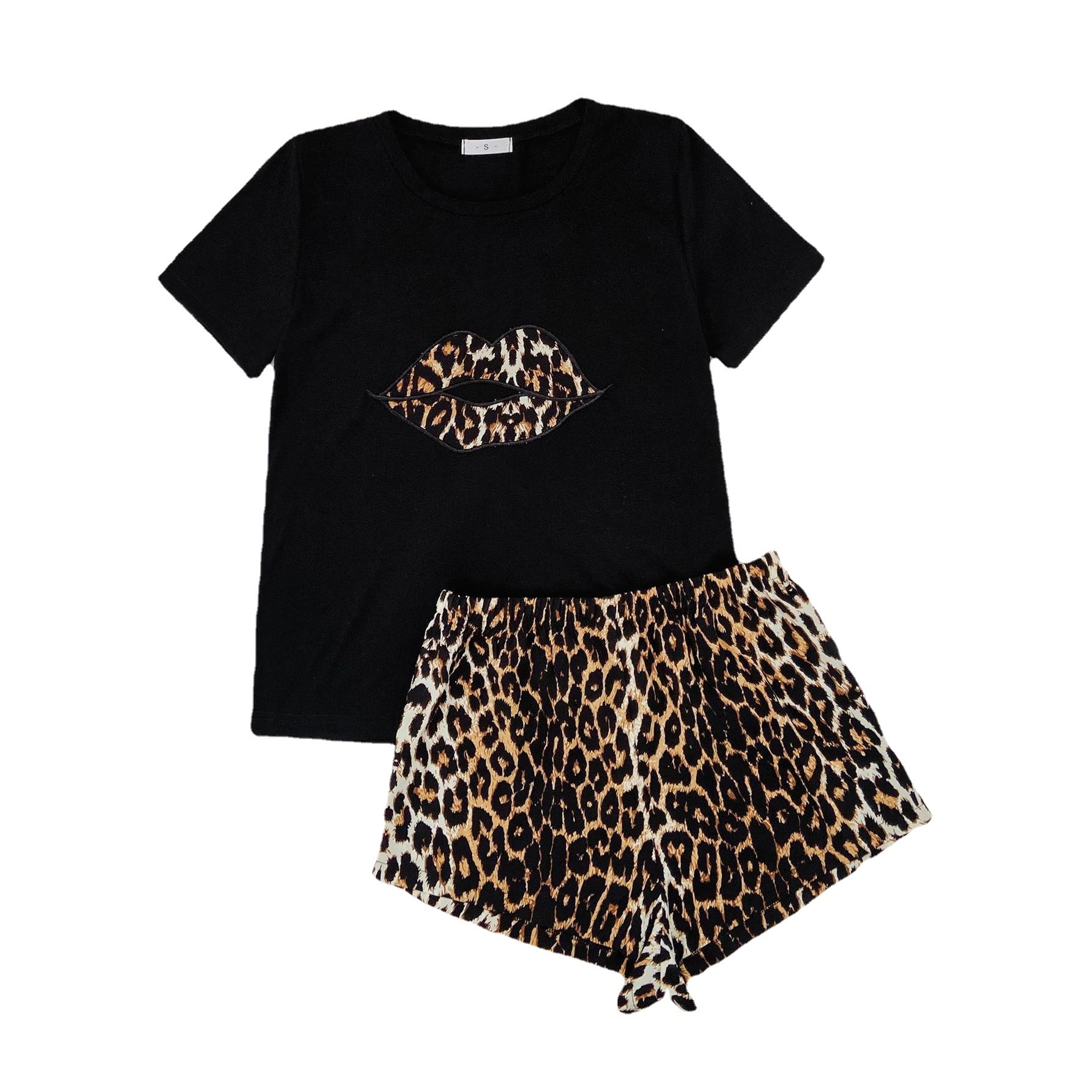 ChicShe Cross-Border European And American Style Women's Summer Leopard Print Short Sleeve Shorts Two-Piece Set Homewear_voghion.com