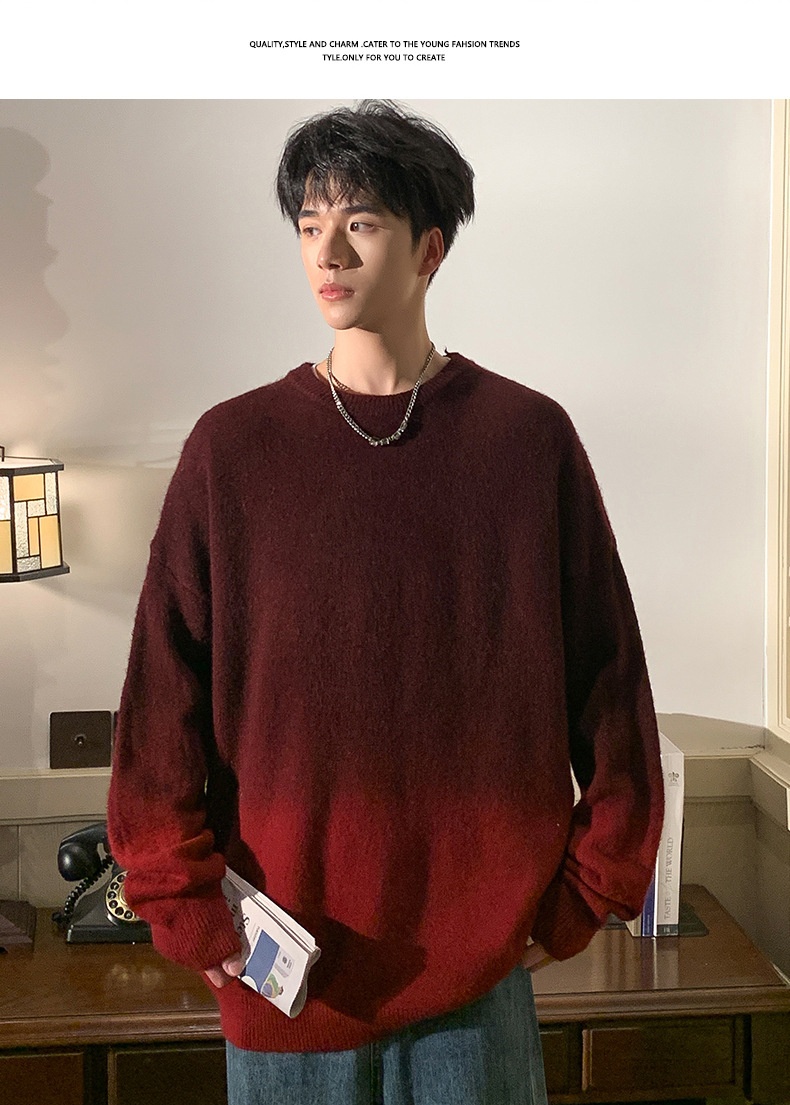 Jungen-Pullover mit Farbverlauf für Herbst/Winter, dick gefüttert, warm, gestrickt, trendiger Wollpullover für junge Leute_voghion.com