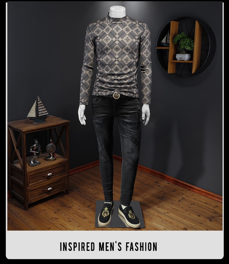 boy Europe Station 2023 Autumn Winter New Men's High Neck Base Shirt Plus Size Printed Casual Korean Style Slim Fit Pullover_voghion.com