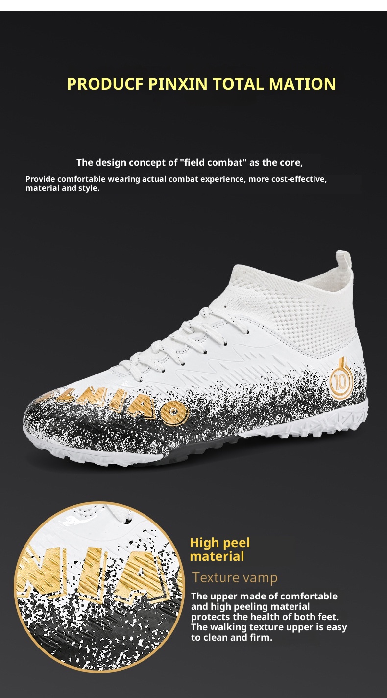 Chaussures montantes ShoeGlobe Cross-Border grandes tailles, crampons longs cassés, pour le football et l'entraînement sur gazon synthétique, antidérapantes._voghion.com