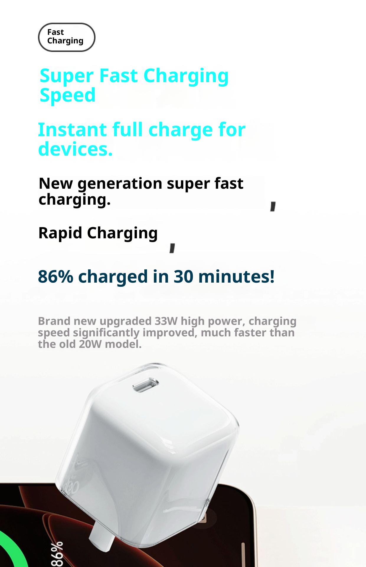 Viken Compatibel met 8-14 33W snellaadkit GaN mobiele telefoonoplader Lightning-datakabel 3_voghion.com