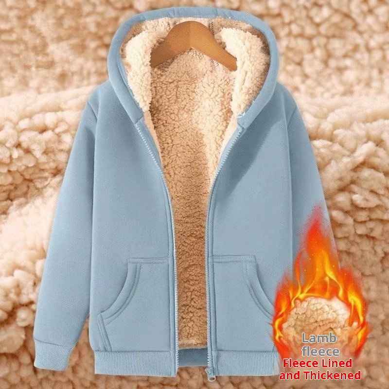 Herren-Herbst-Winter-Lammwollmantel, schweres Fleece-Futter, dickes Herren-Sweatshirt, schwarzes Oberteil, Kapuzenstrickjacke für Jugendliche_voghion.com