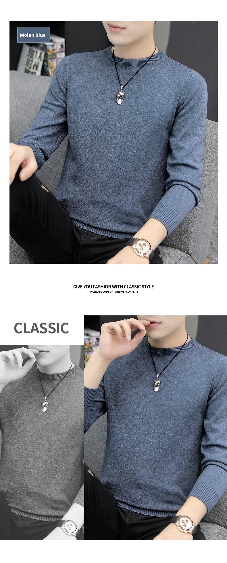 boy 2025 Autumn Winter New Half Turtleneck Sweater Men's Inner Layer Slim Fit Lake Blue Base Knitted Pullover Top_voghion.com