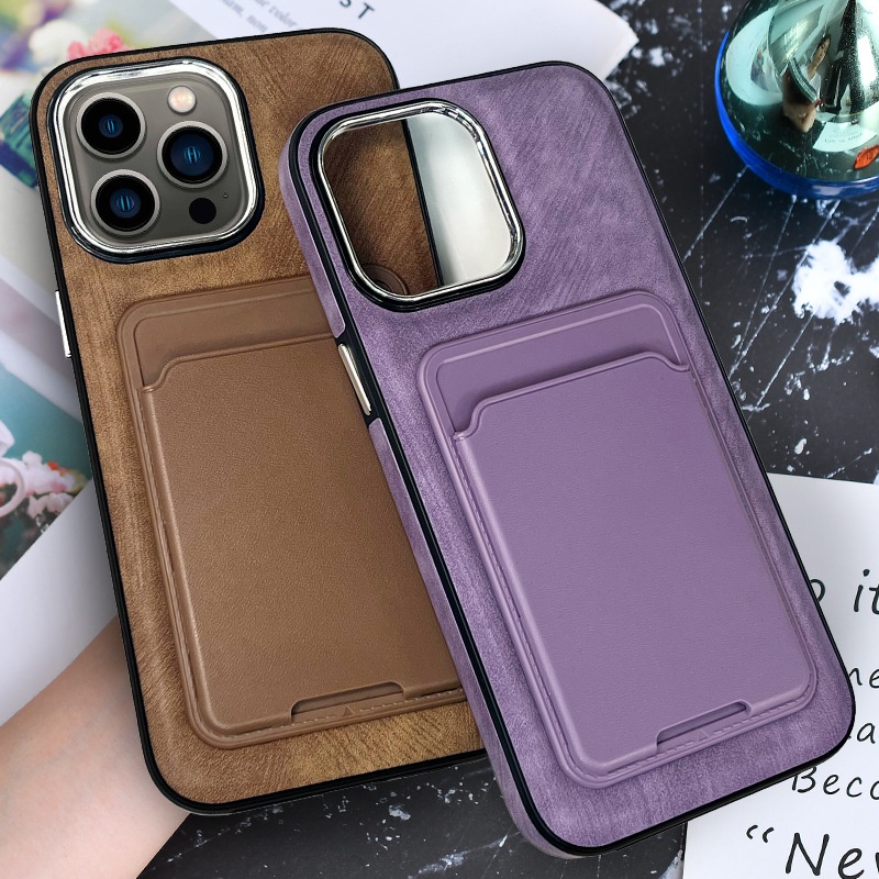 TechGlobe Compatible With Phone IPhone 14 Pro Holder Leather Case 16 Back Card 15 Max Shockproof_voghion.com