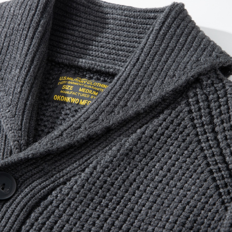 boy OKONKWO Extra Thick Raglan Sleeve Waffle Pattern Wool Cardigan Coat Turn-Down Collar Sweater_voghion.com