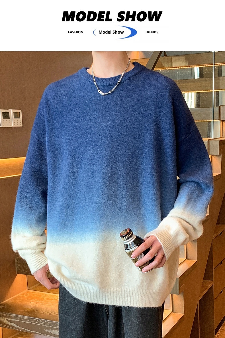 Jungen-Pullover mit Farbverlauf für Herbst/Winter, dick gefüttert, warm, gestrickt, trendiger Wollpullover für junge Leute_voghion.com