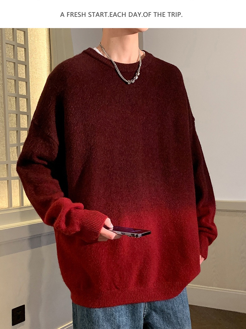 Jungen-Pullover mit Farbverlauf für Herbst/Winter, dick gefüttert, warm, gestrickt, trendiger Wollpullover für junge Leute_voghion.com