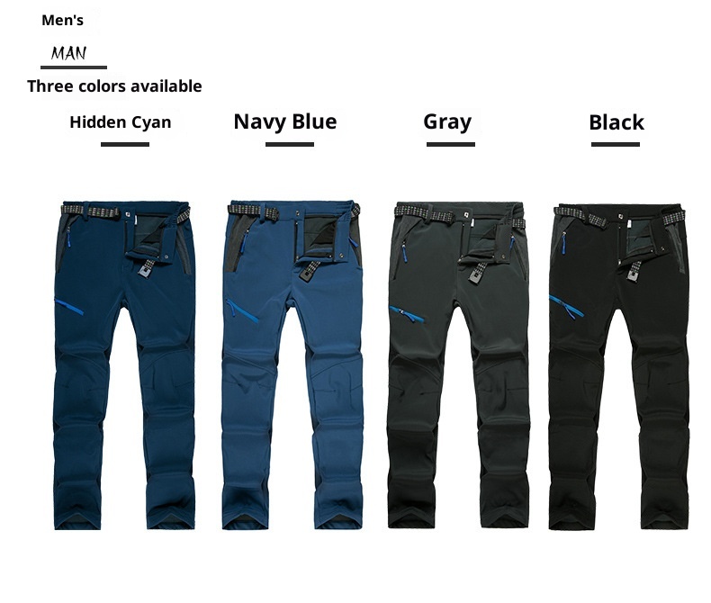 001 Factory Direct Outdoor Softshell Men Windproof Waterproof Hiking Thickened Ski Soft Shell Fleece Pants Women_voghion.com