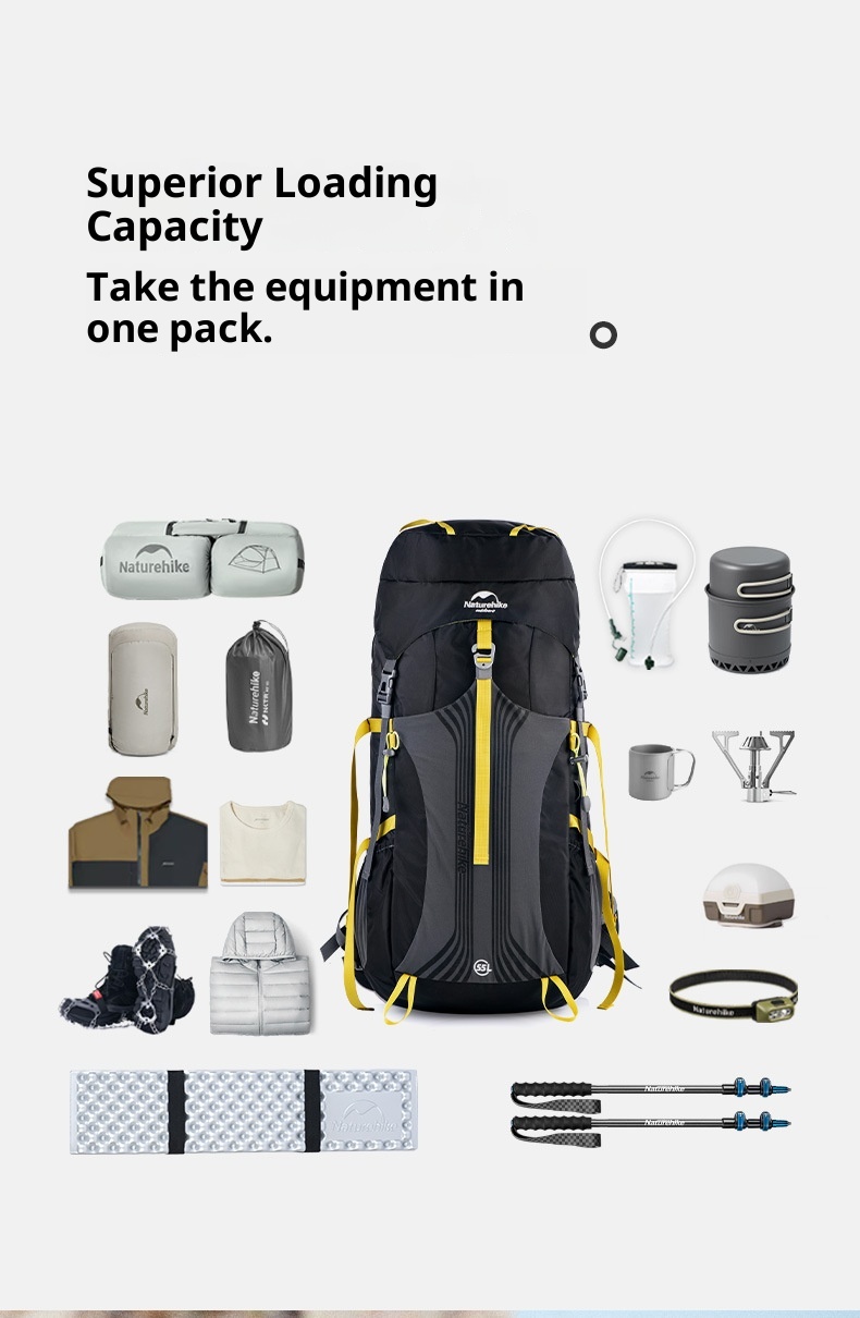 Zaino da trekking professionale ActiveGo Natur Noke Cloud Trail da 55 litri, grande capacità, doppia tracolla_voghion.com