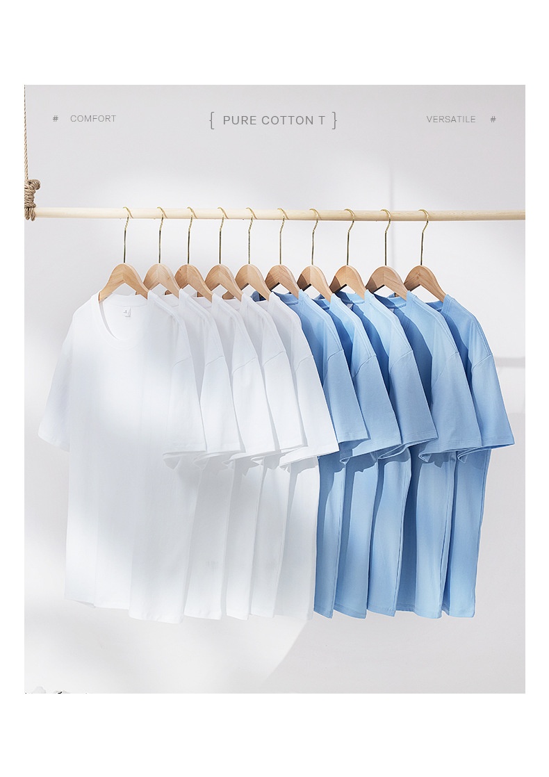 T-shirt à manches courtes en pur coton épais pour homme, coupe ample, couleur unie, style décontracté, blanc, idéal pour l'été._voghion.com