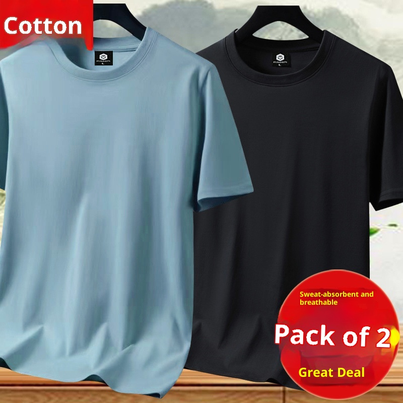 boy Xinjiang Pure Cotton Men's Short T-Shirt Solid Color Base Shirt Round Neck Casual Loose Plus Size Half Sleeve 1/2 Piece_voghion.com