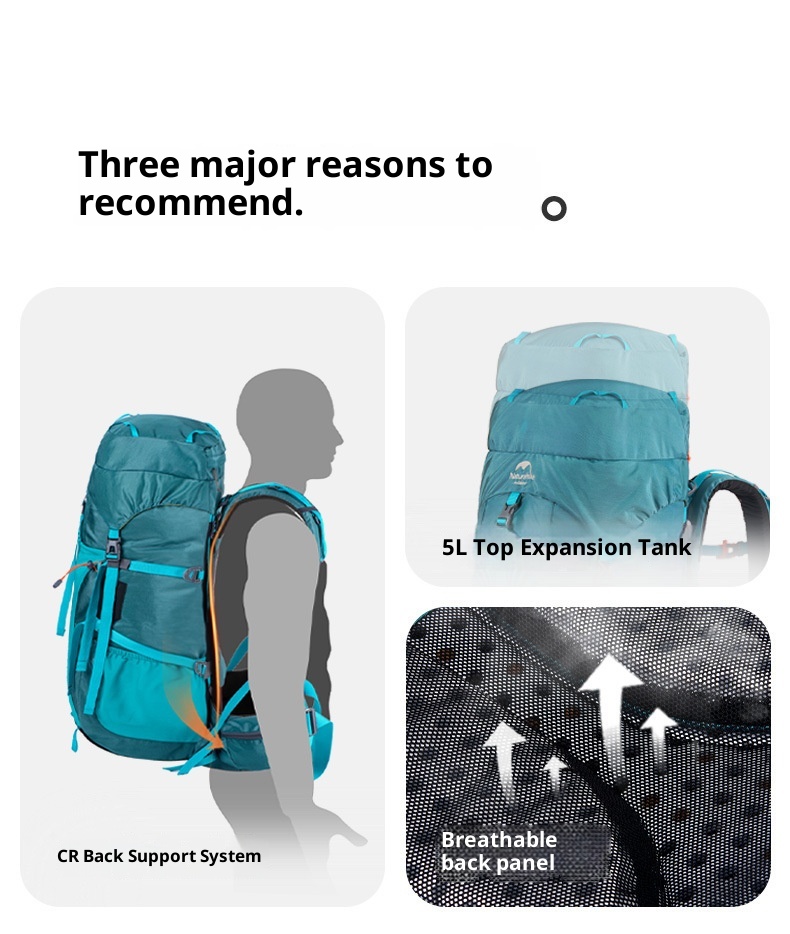 Zaino da trekking professionale ActiveGo Natur Noke Cloud Trail da 55 litri, grande capacità, doppia tracolla_voghion.com