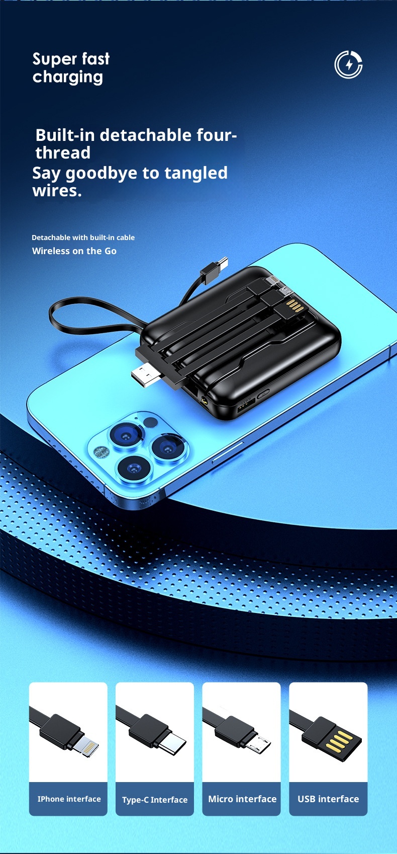 techglobe Großhandel Große Kapazität Integriertes Kabel High-End 20000mAh Powerbank Ultradünn Kompakt Tragbar Schnellladen Niedlich Mini_voghion.com