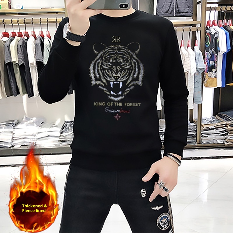 boy European Station New Men's Sweatshirt With Rhinestones, Domineering Tiger Head, Unique Trendy Brand, Long Sleeve Shirt,_voghion.com