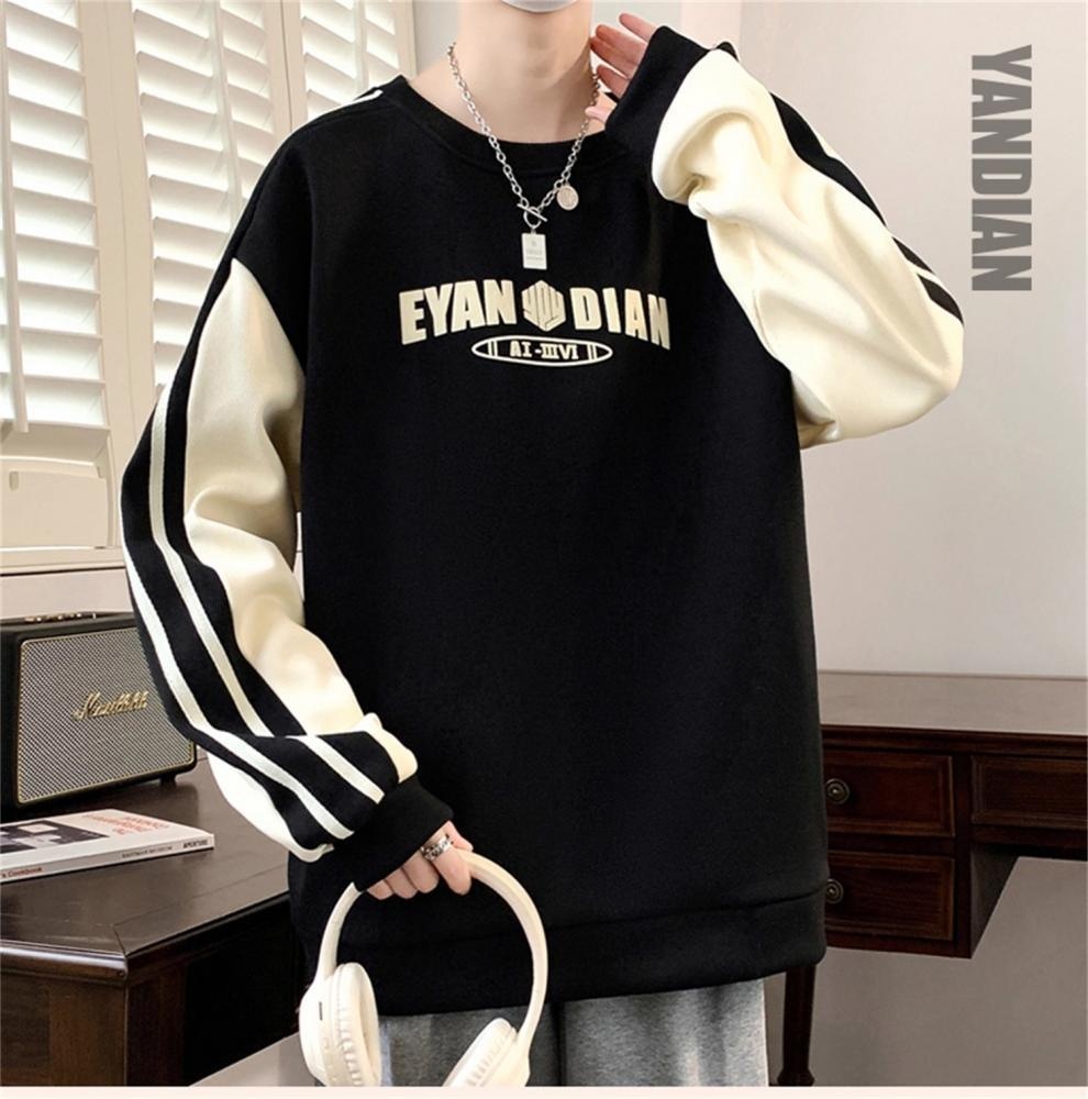 boy New Casual Sweatshirt For Men, Autumn And Winter Trendy Fashion Versatile Color Block Plus Size Round Neck Long Sleeve_voghion.com