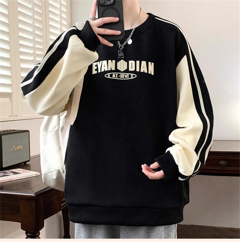 boy New Casual Sweatshirt For Men, Autumn And Winter Trendy Fashion Versatile Color Block Plus Size Round Neck Long Sleeve_voghion.com