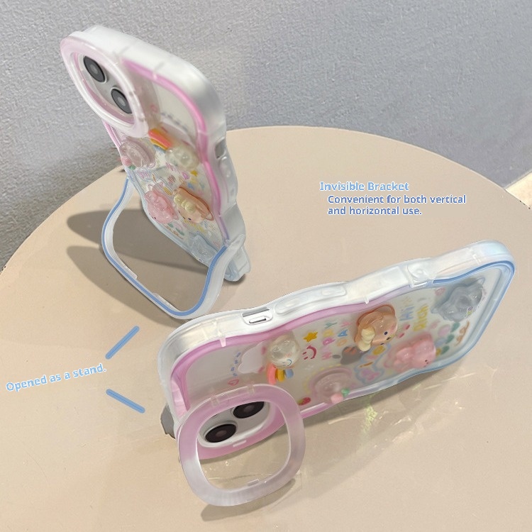 TechGlobe Schutzhülle für iPhone 15 Pro, iPhone 14, Farbverlauf, Wolkenpuppe, 13/12, Wellenkante, unsichtbarer Doppelständer_voghion.com