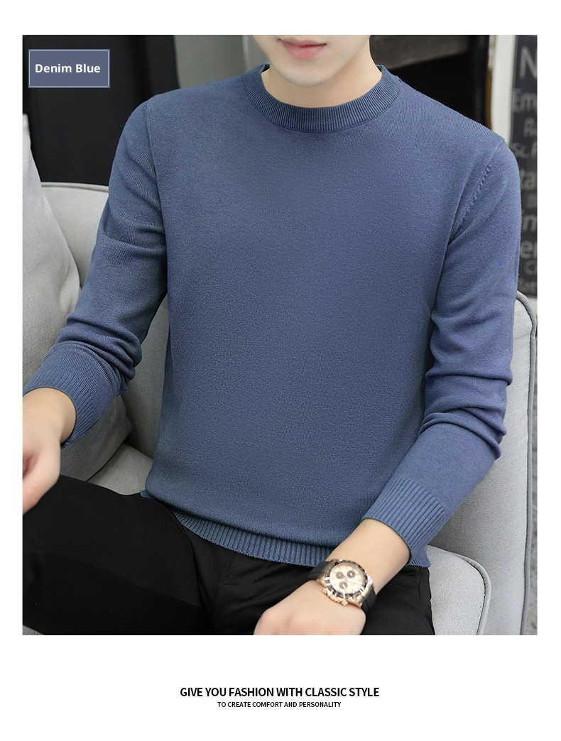 boy 2025 Autumn Winter New Half Turtleneck Sweater Men's Inner Layer Slim Fit Lake Blue Base Knitted Pullover Top_voghion.com