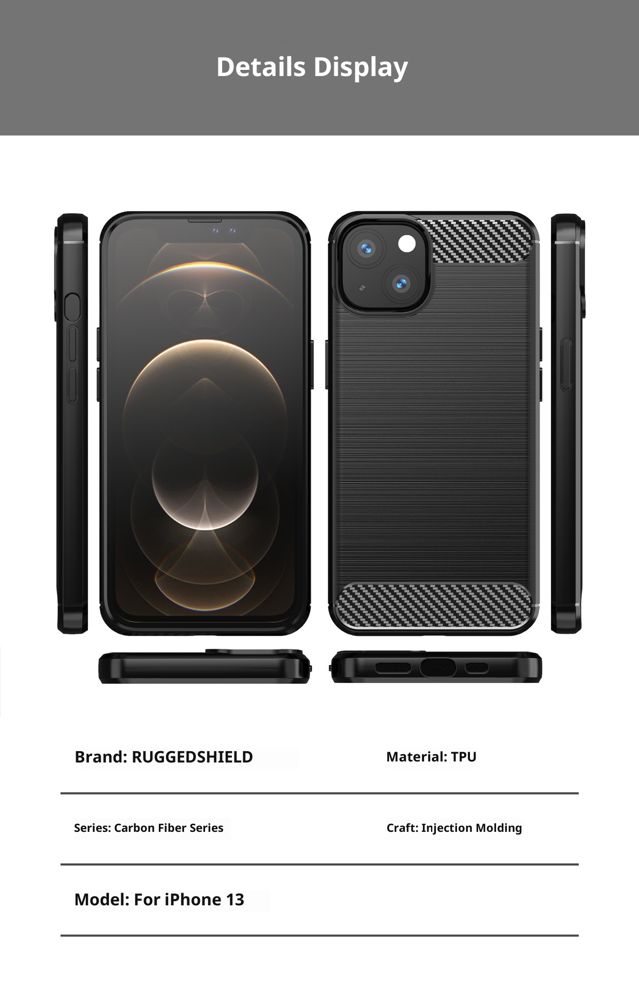 Funda protectora TechGlobe compatible con iPhone 13 de silicona cepillada de cobertura total, suave y anticaídas._voghion.com