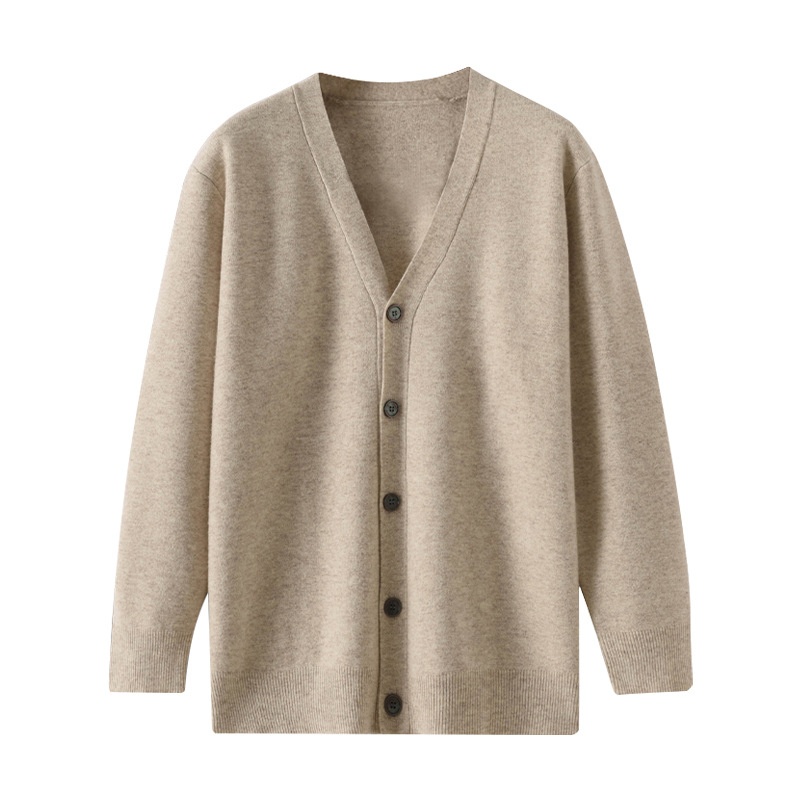 Cardigan da uomo in pura lana lavorato a maglia, autunno inverno, con scollo a V, ampio, spesso, casual, a maniche lunghe, monopetto_voghion.com