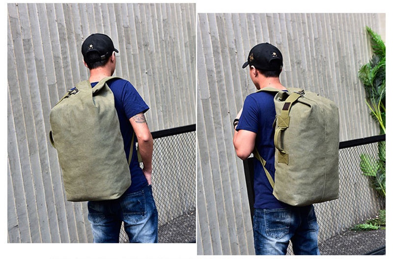 Sac à dos ActiveGo Canvas pour homme, sac seau de voyage et de sport en extérieur, grande capacité, idéal pour la randonnée et le sport._voghion.com