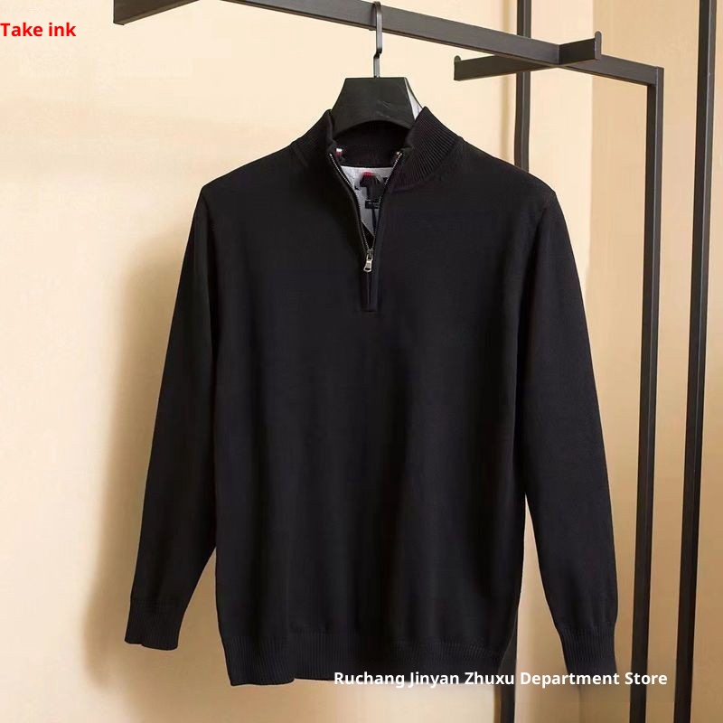 boy Stand Collar Fashion Men's Half Turtleneck Sweater Autumn Winter Trendy Casual Zipper Warm Knitted Jacket_voghion.com