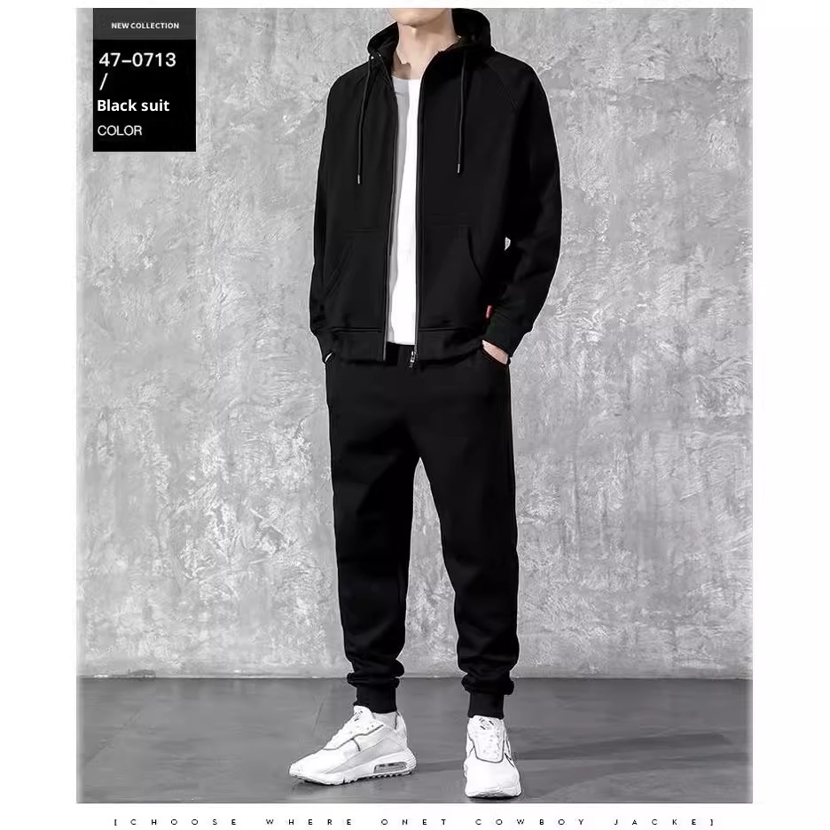 001 Erkekler İçin Siyah Kapüşonlu Üst İlkbahar ve Kapüşonlu Spor Sonbahar Takımı Şık Günlük Ceket Trend Marka_voghion.com