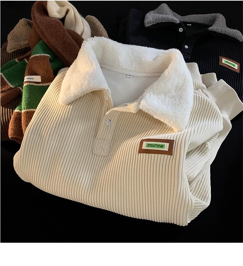 Cord-Sweatshirt mit Polokragen für Jungen, Herren-Herbstjacke und gefütterte, dicke Lammwolljacke, Winterjacke für Paare im Hongkong-Stil_voghion.com