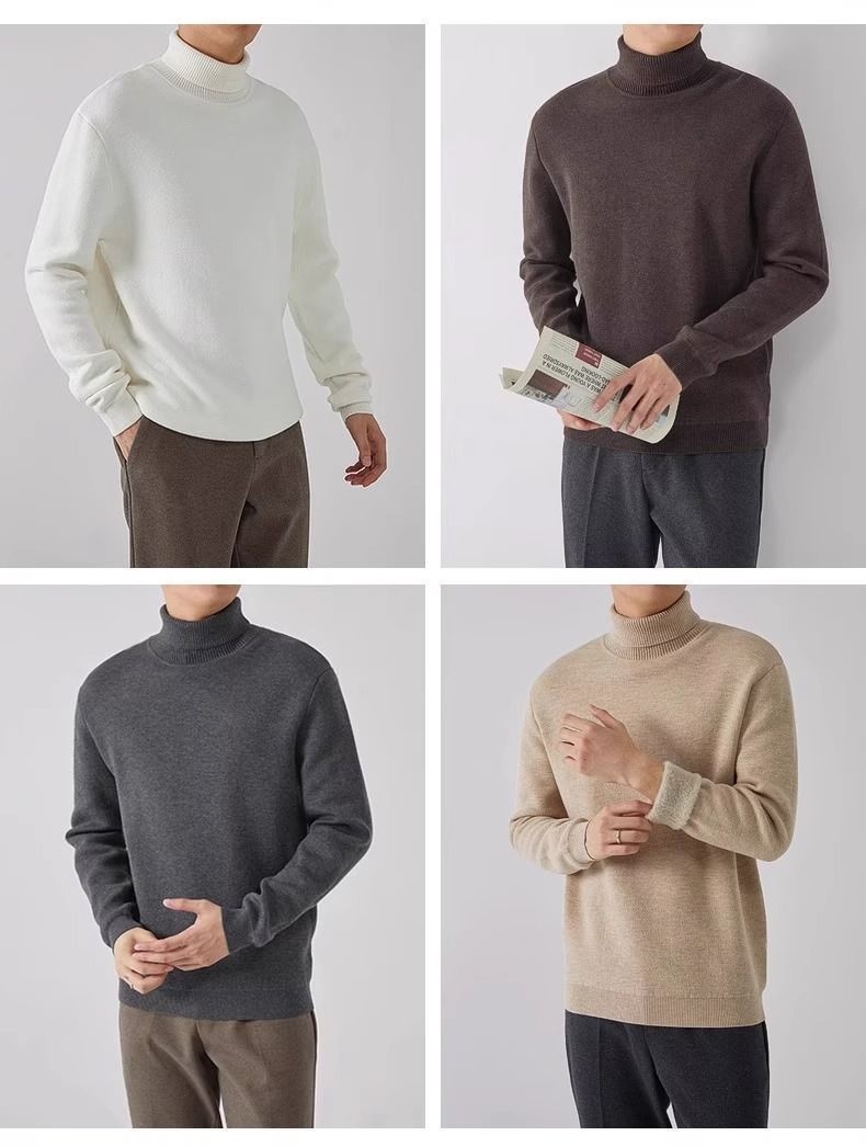 Maglione in pile caldo con collo alto e fodera in pile per uomo, autunno e inverno 2025, maglieria con colletto rovesciato,_voghion.com