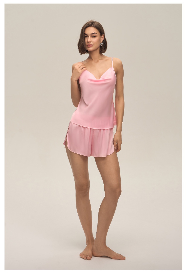 ChicShe New European And American Cross-Border Women's Sexy Solid Color Swing Neck Strap Shorts Set Simple Casual Homewear_voghion.com