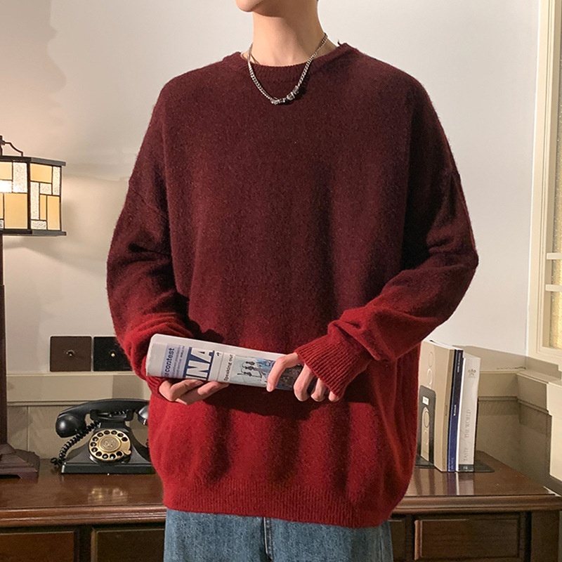 boy Autumn Winter New Gradient Color Sweater Men Thickened Warm Knitted Shirt Youth Trend Pullover Woolen Top_voghion.com